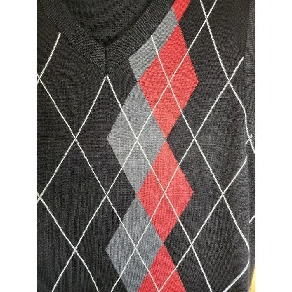 Chereskin Mens Size XXL Sweater Vest Dusty Red Gray Black Argyle 100% Acrylic